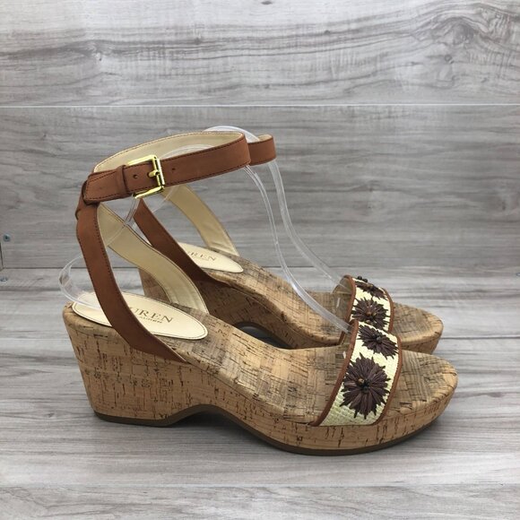 Lauren Ralph Lauren Sandal Women's 11B Odelia Cork Adjustable Ankle Strap Buckle - Picture 1 of 11